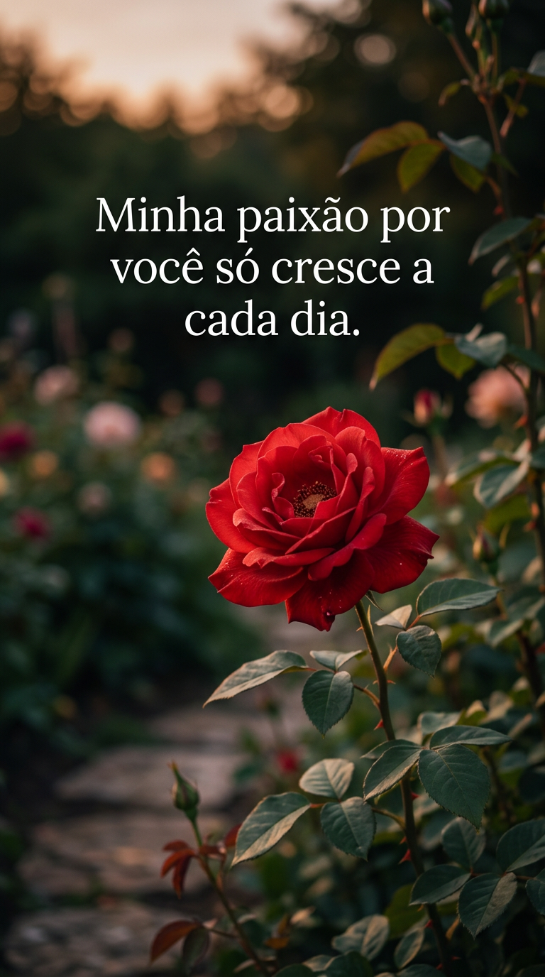 Rosa vermelha simbolizando paixão, ideal para frases de amor e status românticos.