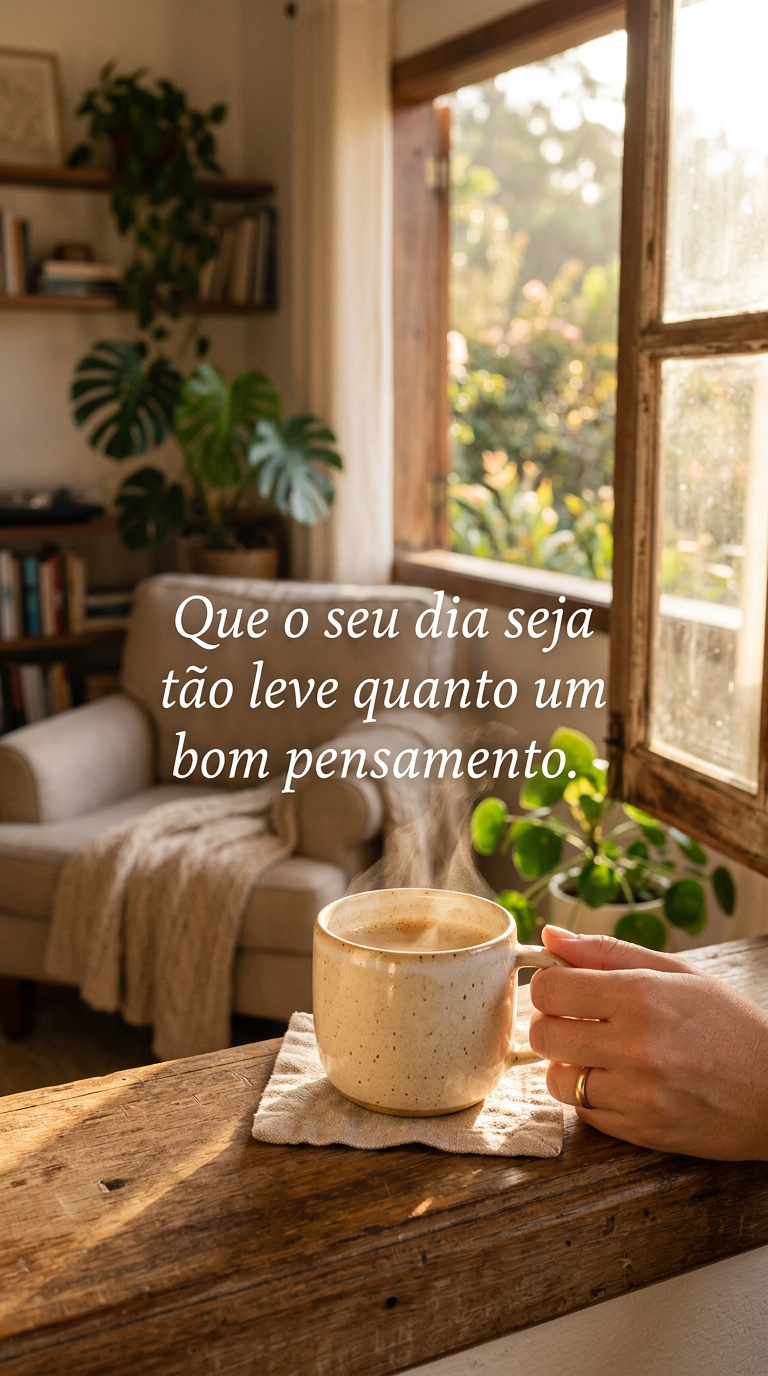 Nova mensagem de bom dia com café, frase inspiradora para status no Whatsapp.