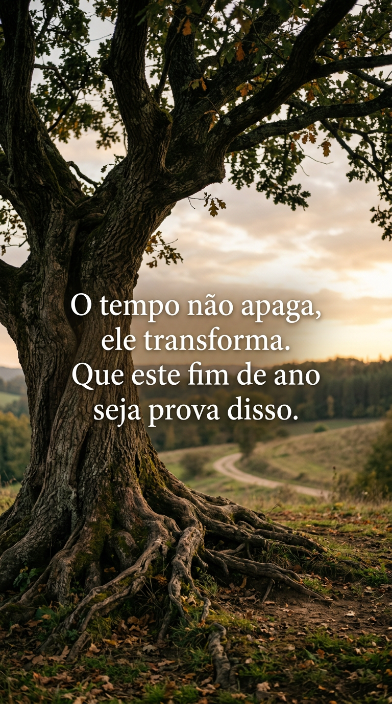 Tempo e Transformação Árvore antiga, ilustrando a transformação e sabedoria que o tempo traz no fim do ano.