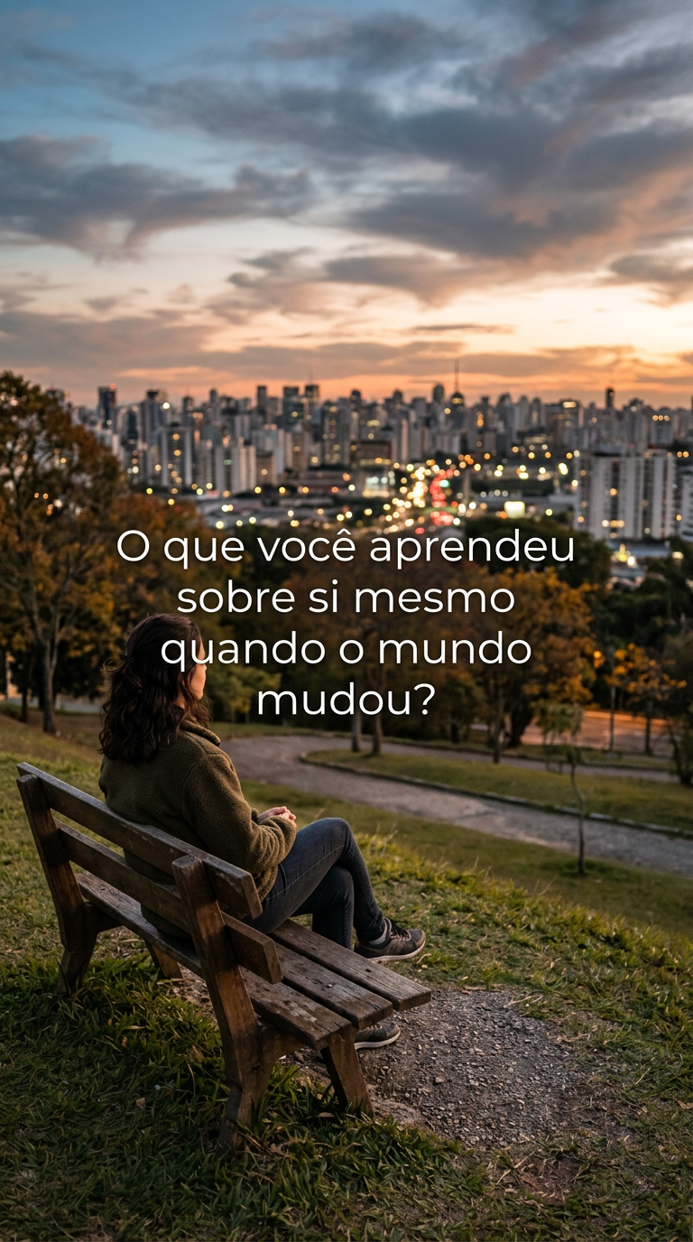 Autoconhecimento e Reflexão Pessoa refletindo em banco de parque, pensando no aprendizado e autoconhecimento do ano.