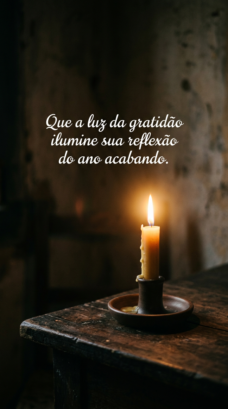 Luz da Gratidão Vela acesa, simbolizando a luz da gratidão que ilumina a reflexão do ano que termina.