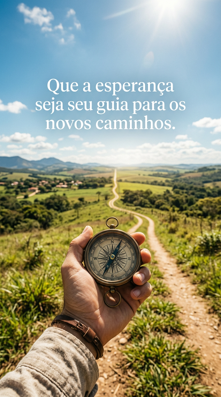 Esperança Guia Caminhos Bússola apontando para o horizonte, desejando que a esperança guie novos caminhos.