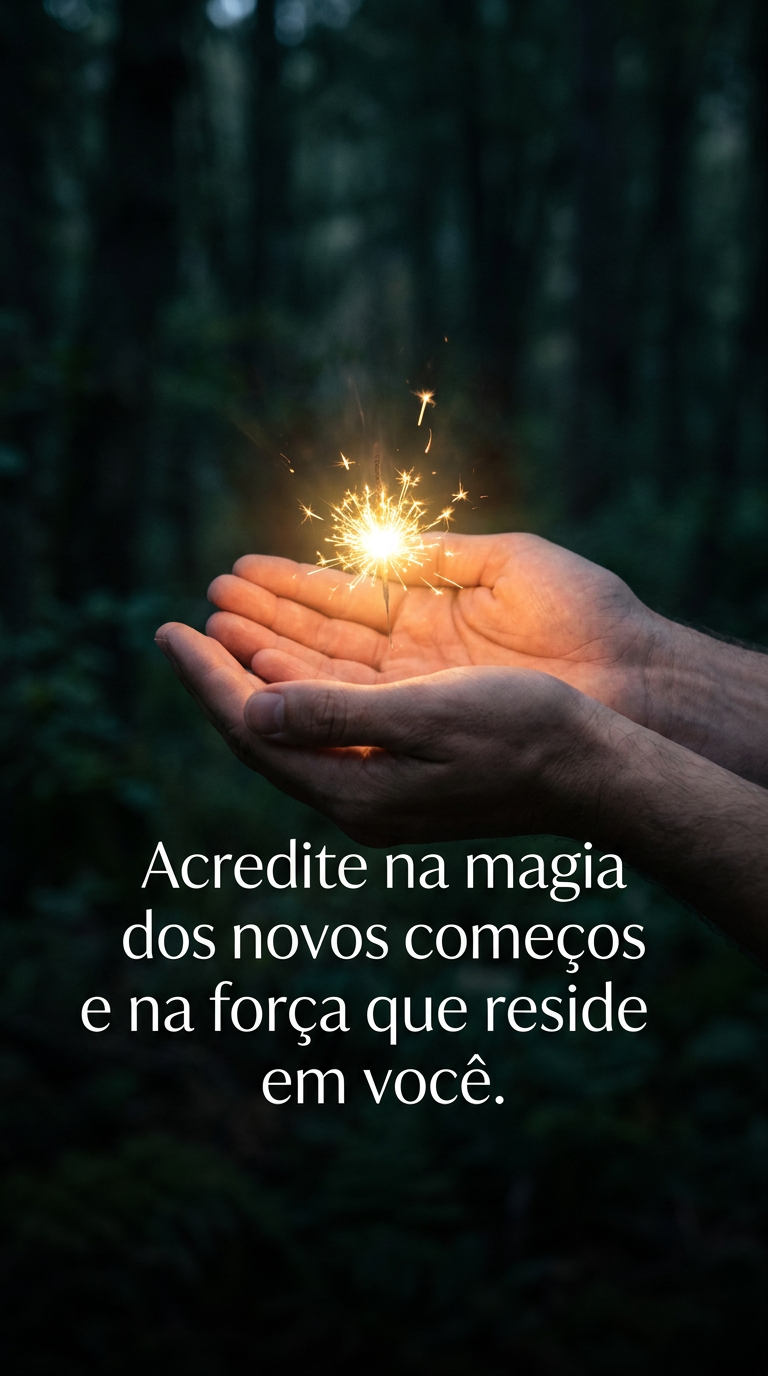 Magia dos Recomeços Faísca brilhante em mão, convidando a acreditar na magia dos novos começos e força.